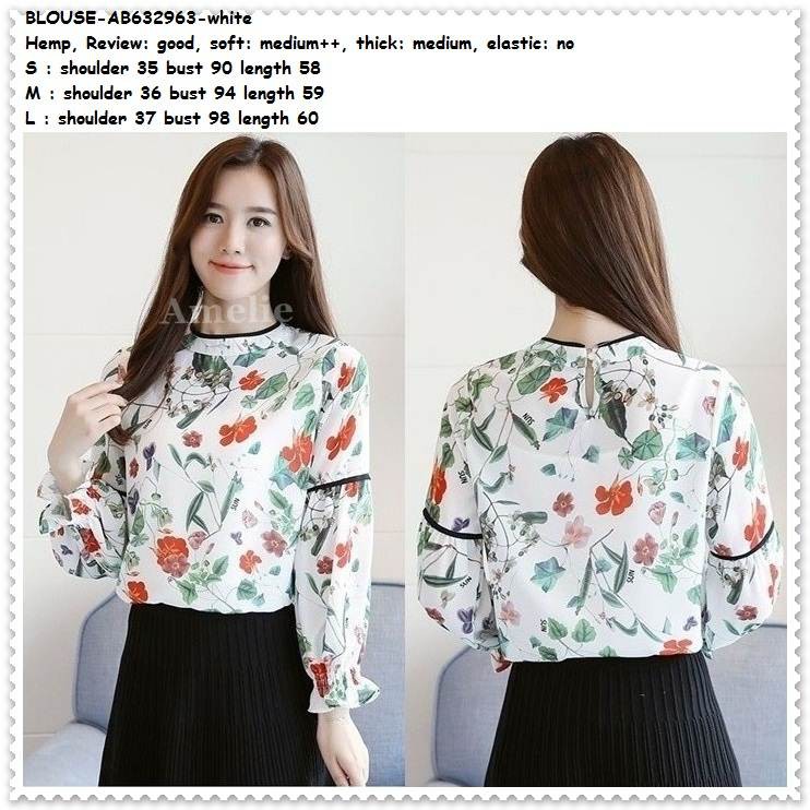 Baju Atasan Lengan Panjang Blouse Wanita Korea Import Ab632963 White Putih Shopee Indonesia