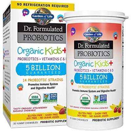 Garden of Life Dr.Formulated Probiotics - Organic Kids+Probiotics, Vitamin C &amp; D, 30 chewables