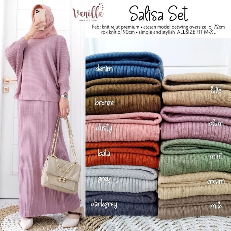 [STELAN] ONE SET RAJUT WANITA MUSLIM/STELAN ROK SPANT RAJUT+BLOUSE BATWING RAJUT