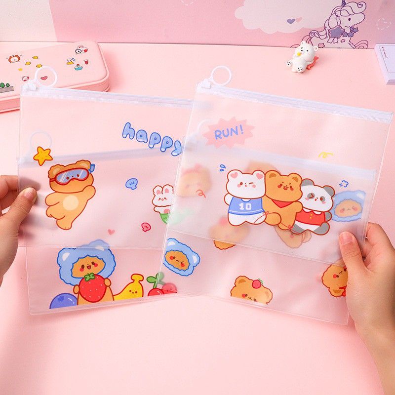 [COD] ZIPPER POUCH TRANSPARAN MOTIF KARAKTER LUCU IMPORT GAYA KOREA TEMPAT PENSIL TEMPAT KOSMETIK POUCH KOSMETIK SERBAGUNA