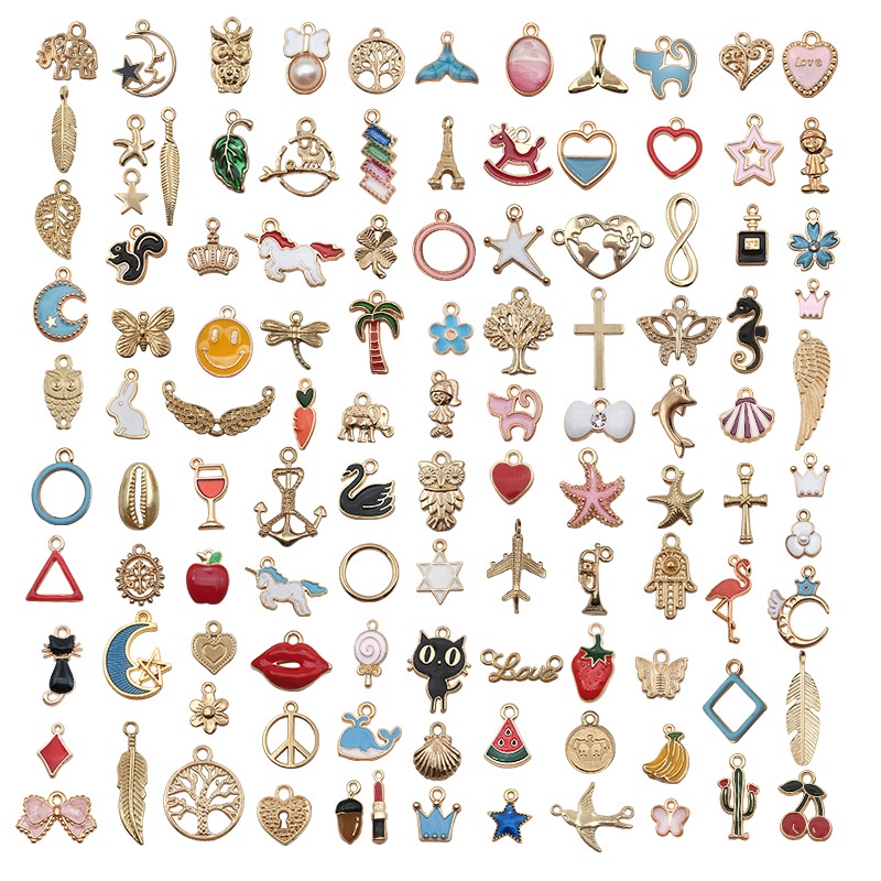 50-150pcs / Set Charms Enamel Desain Hewan Tanaman Kerang Untuk Membuat Perhiasan Kalung Anting Gelang Wanita