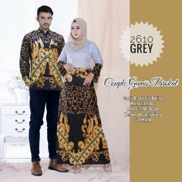 Couple gamis brokat kombinasi batik lengan terompet kemeja lengan panjang couple 2610