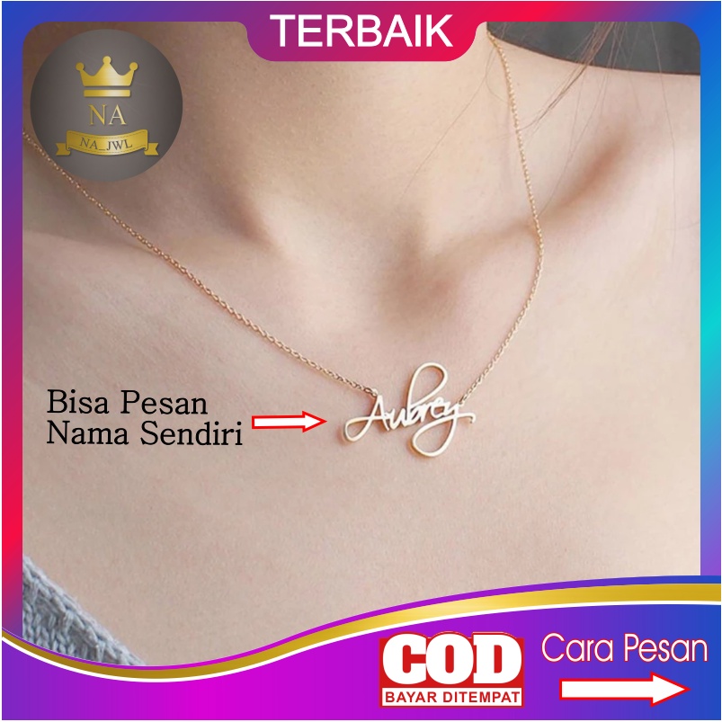 Kalung nama titanium anti karat lapis emas aksesoris fashion wanita cewek necklace lapis emas asli