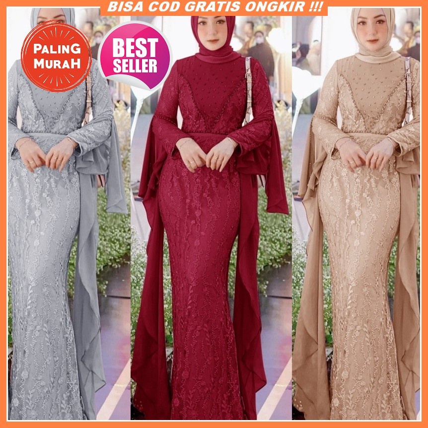 Gamis Brukat Kondangan Trandy Murah Mewah Terbaru Lebaran 2021 Dress Maxy Adiratna Kekinian Ukuran L