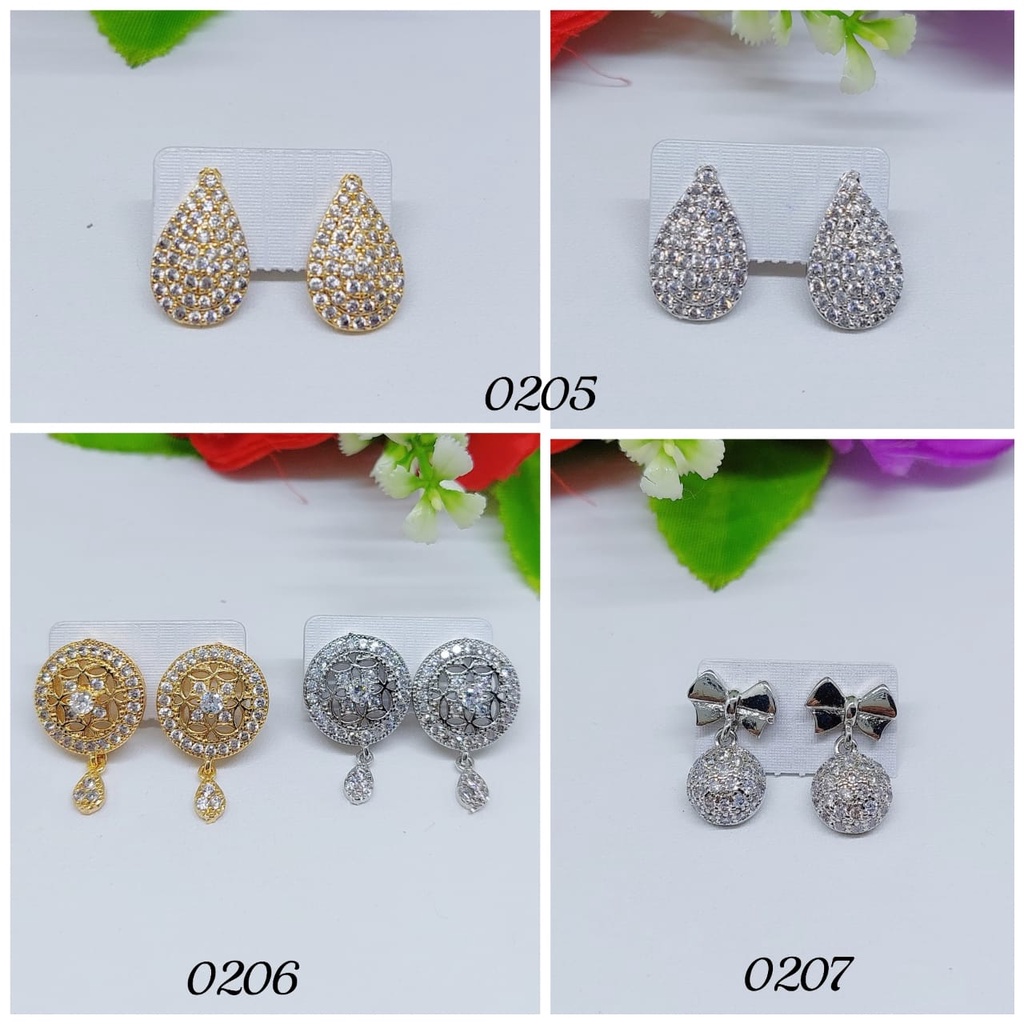 Anting tusuk permata lapis emas perhiasan fashion 0205-0207