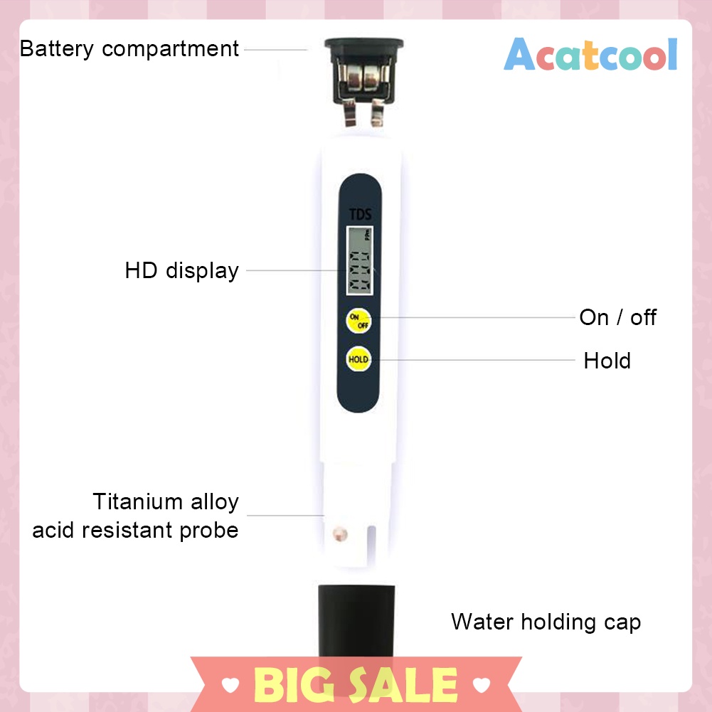 TDS Digital Water Quality Tester Portable Test Pen for Swimming Pool Meter