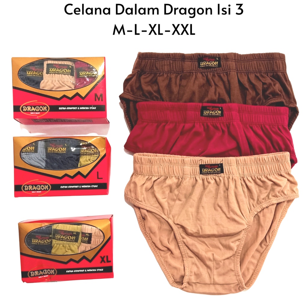 Celana Dalam Pria DRAGON DUS Isi 3 CD Pria Dewasa Sempak Cowok Dalaman Briefs Pria Laki Laki M L XL XXL