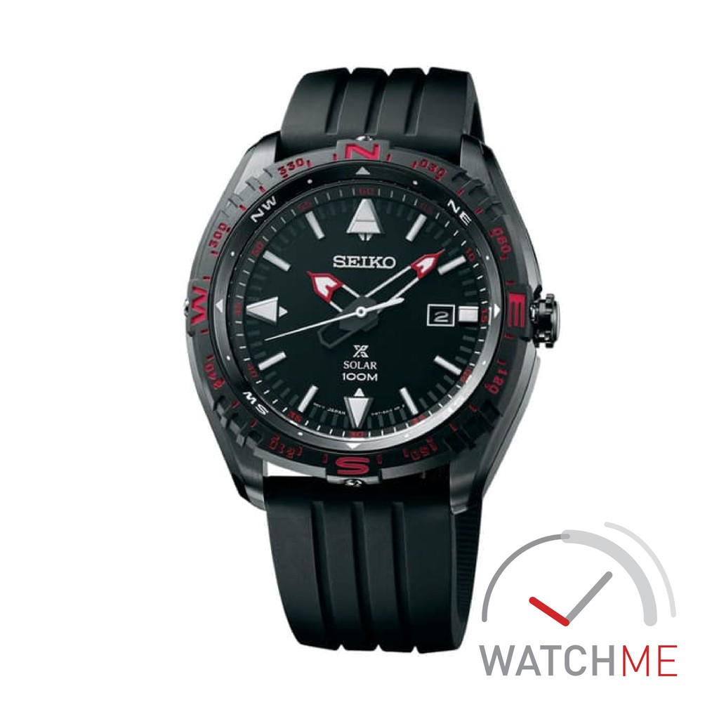 Jam Seiko Prospex SNE425P1 Solar World Time Black Dial 100m Black Rubber Strap Original Bergaransi