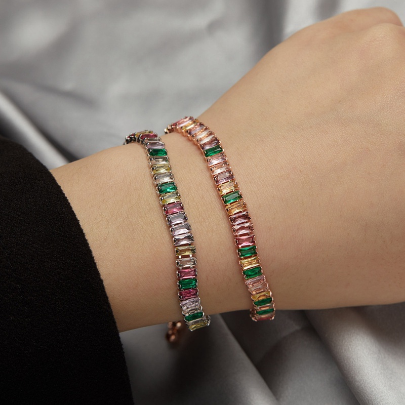 Gelang Tangan Handmade Warna Rose Gold Dengan Batu Zircon Kotak Untuk Wanita