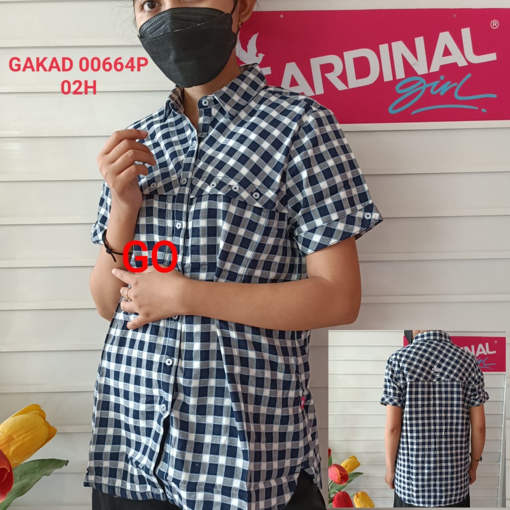 gof KPQB CARDINAL GIRL KEMEJA  Pakaian Wanita Atasan Kemeja Casual Motif Polos Lengan Pendek Original