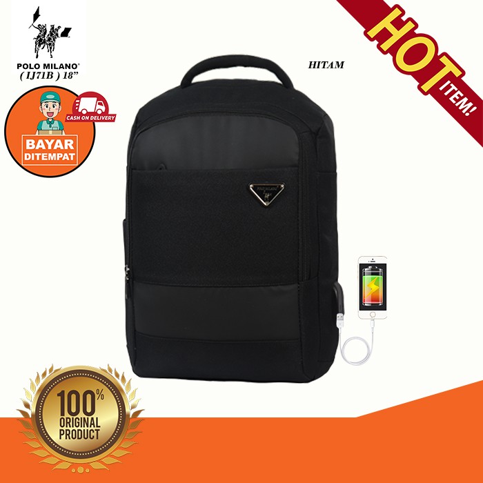 TAS RANSEL PRIA POLO MILANO - IJ71B - TAS IMPORT - USB ANTI AIR - MULTIFUNGSI FREE BOTOL - TERMURAH