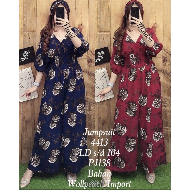 Jumpsuit Bunga Calista 413 FREE BANDO | Jumpsuit Jumbo