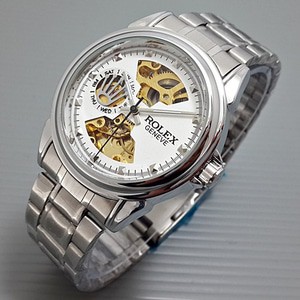 Rolex Skeleton Geneve Rantai Silver White