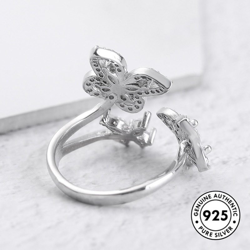 Cincin Desain Kupu-Kupu Aksen Berlian Bahan S925 Sterling Silver