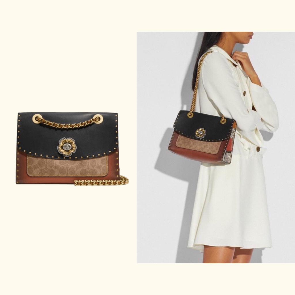 [ORIGINAL 100%] Coach F29416 Parker With Rivets And Snakeskin Detail