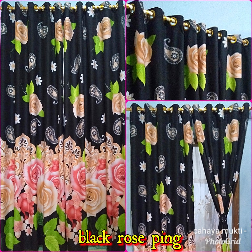 Gorden Black Rose Pink Smokering! Ukuran 115cm X 210cm / Gorden Grosir / Gorden / Tirai Jendela