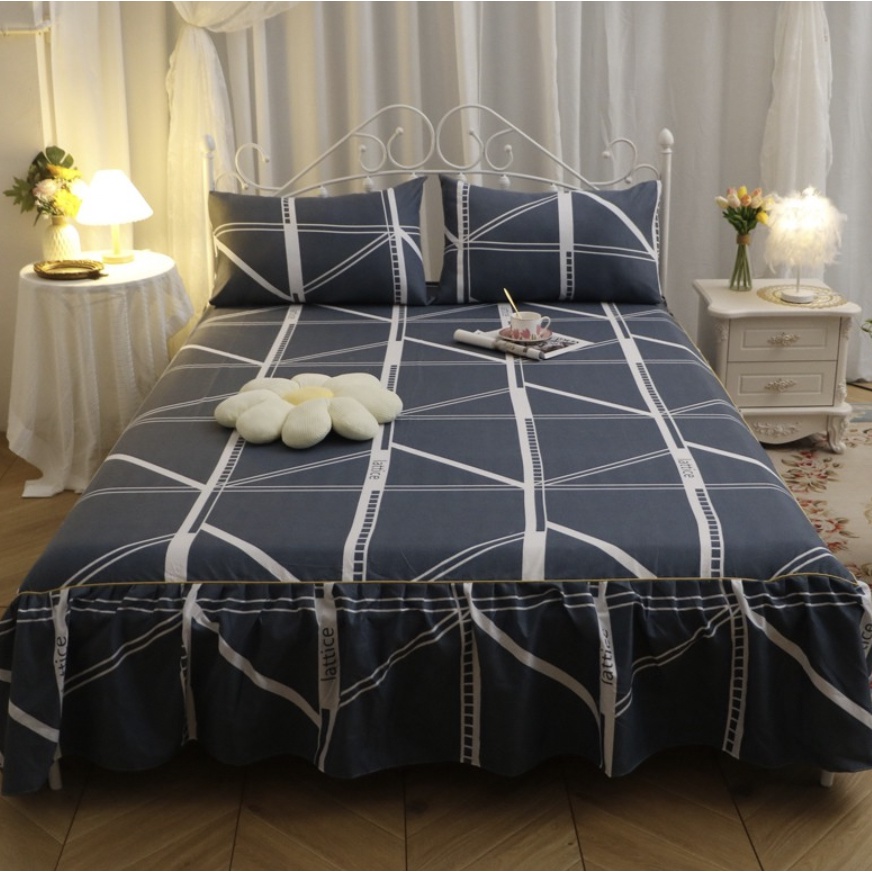 Viral T*ktok Sprei Rumbai Sprei Sarung Bantal Bed Cover Bedskirt Kualitas Bagus Pola Warna /Rok Kasur/