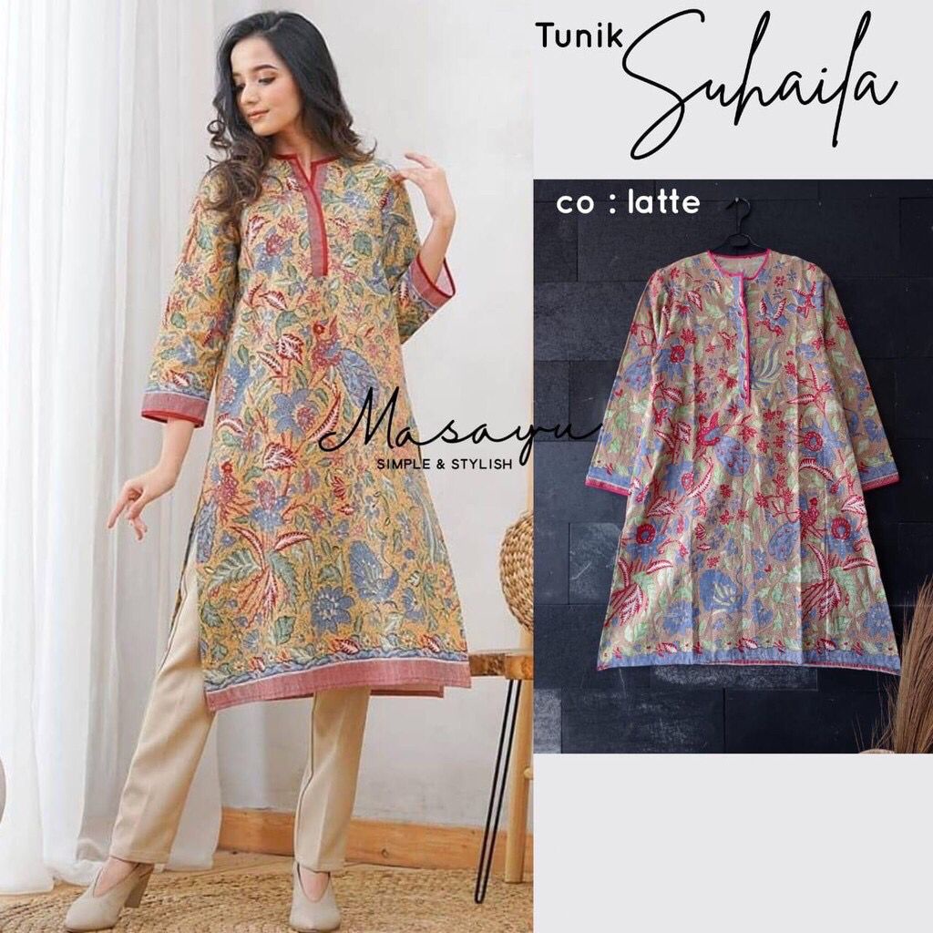 PREMIUM Tunik Suhaila Tiga Negeri Pastel Murah Dress Kantor Kerja Pesta Panjang Kondangan Mewah Kekinian Motif Tiga Negeri Klasik