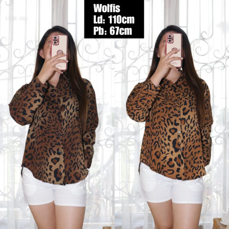 KEMEJA MOTIF MACAN PAKAIAN WANITA JUMBO BIG SIZE IMPORT TERBARU BAJU MOTIF LEOPARD KATUN PAKAIAN KAN