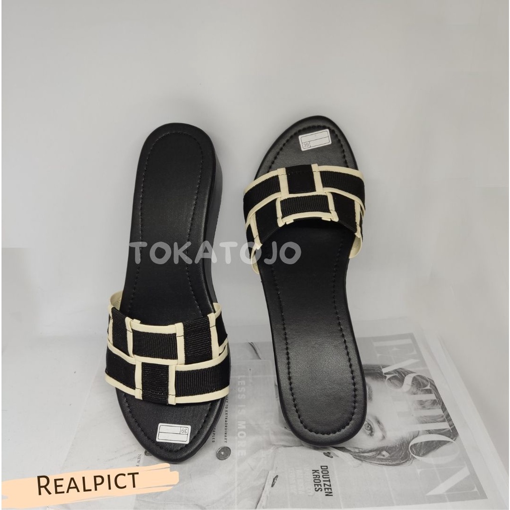 Sandal wedges wanita motif anyam fashion korea hak 5 cm terbaru perdana sandal wedges wanita modis kasual kekinian