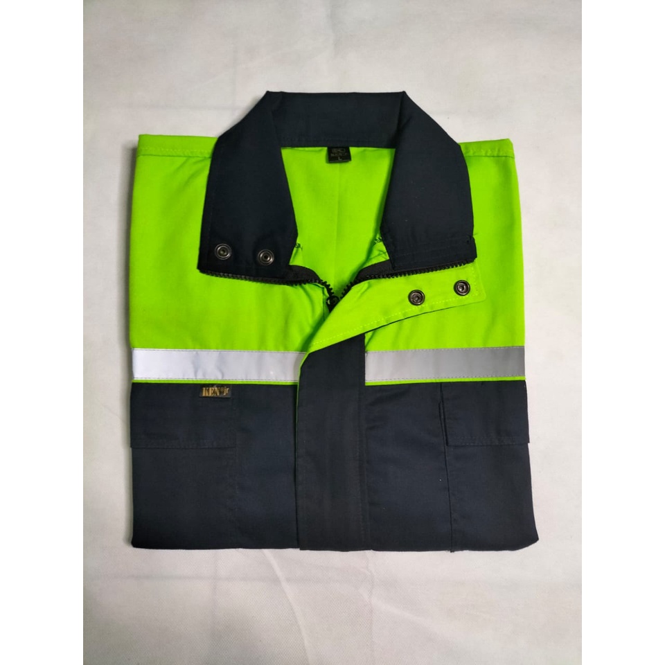 Atasan Wearpack Semi Jacket | Baju Safety Navy - Hijau Stabilo