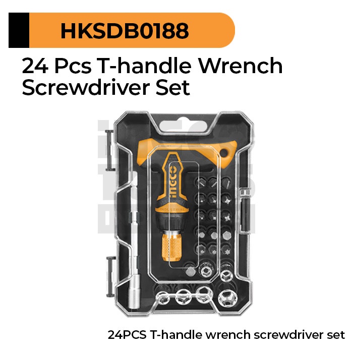 24-Pcs T-Handle Wrench Screwdriver Set INGCO HKSDB0188 Toolkit Sepeda Obeng Gagang