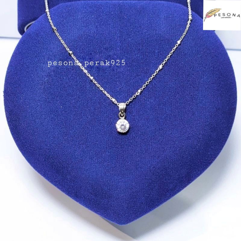 SET KALUNG PERAK ASLI SILVER 925 - LAPIS EMAS PUTIH - MODEL LIONTIN DESY/ SOLITAIRE - PERHIASAN PERA