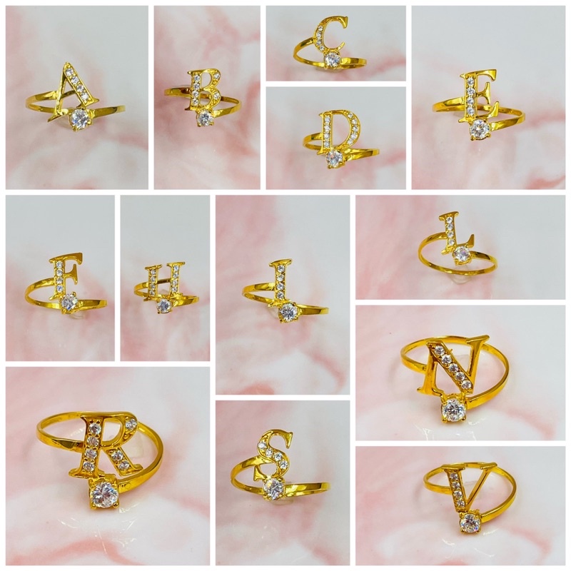 Cincin huruf emas asli 20K variasi permata