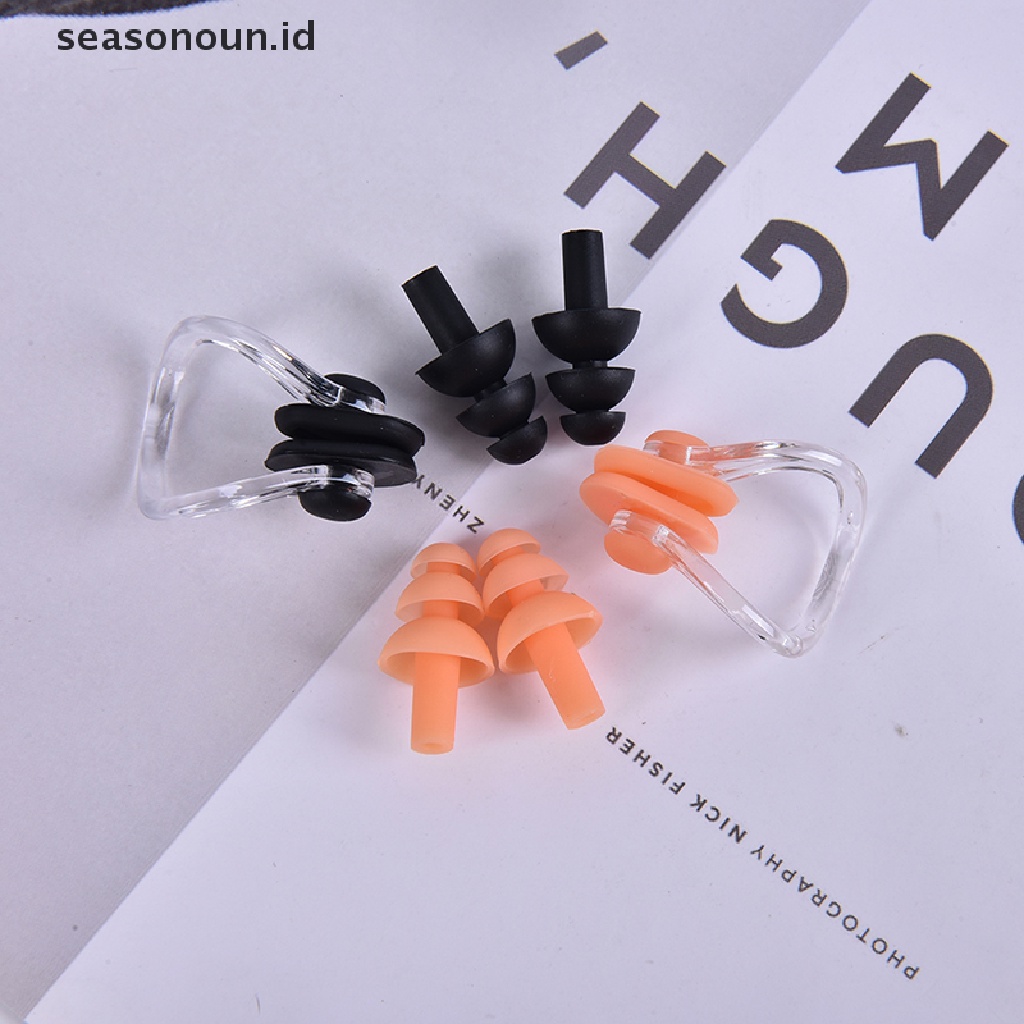 (seasonoun) Set Earplug + Klip Hidung Bahan Silikon Lembut Anti Air Untuk Renang / Olahraga