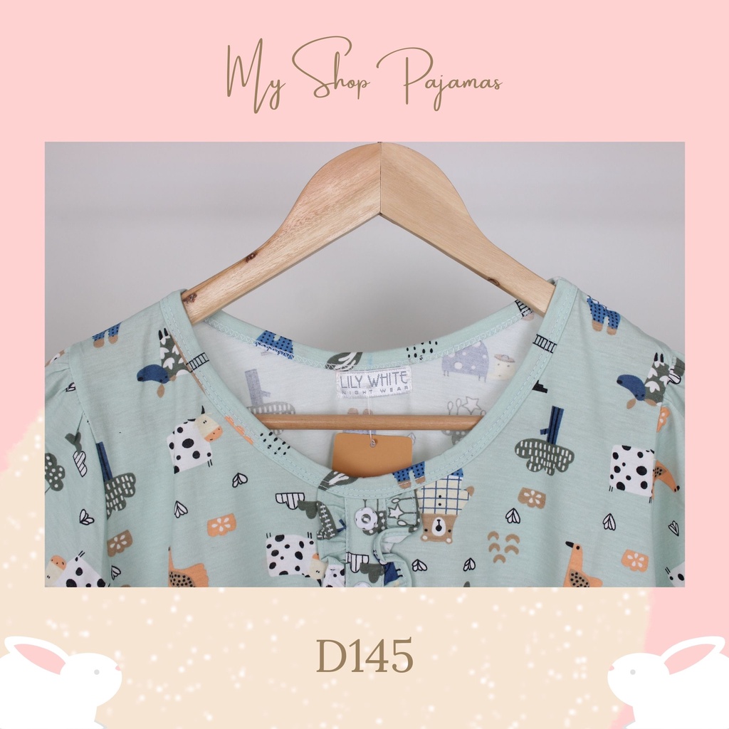 PIYAMA BABYDOLL WANITA TANGAN LENGAN PENDEK CELANA 3/4 LILY WHITE BAJUTIDUR DEWASA SLEEPWEAR PAJAMAS SPECIAL EDITION HPLW-D145 Hijau