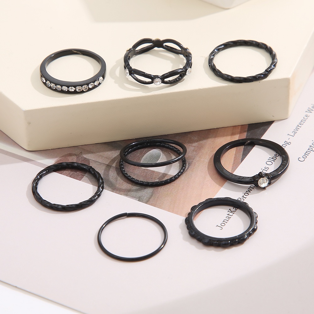 IFYOU 8pcs / set Cincin Geometris Warna Hitam Gaya Vintage Untuk Wanita