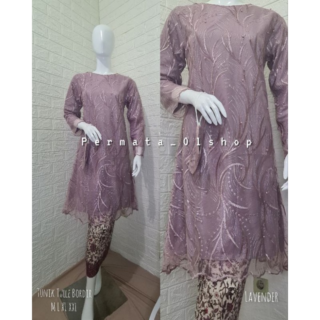 Kebaya Tunik Tulle Bordir Modern / Kebaya Wisuda / Kebaya Brukat / Kebaya Pesta / Kebaya Tunik / Kebaya Kondangan / Baju Kurung Modern / Baju Kebaya Tunik Kurung / Setelan Kebaya Modern