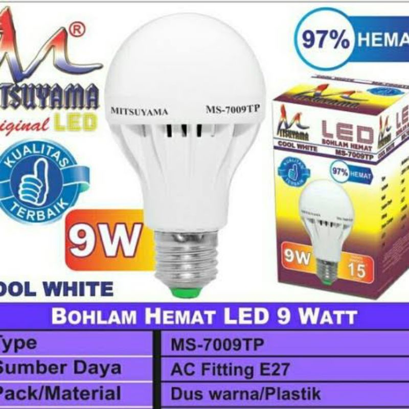 Bohlam Putih Hemat LED 9watt MITSUYAMA MS-7009TP