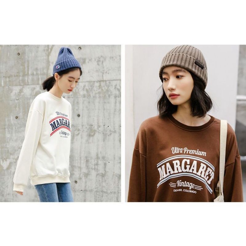 ANCW SWEETER PREMIUM CREWNECK SWEATER WANITA BARU MARGARET SWEATER BAHAN FLEECE KOREAN STYLE