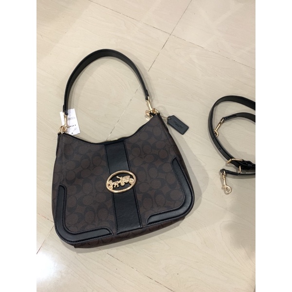 Coach Georgie Hobo In Brown/Black Signature Mahogany