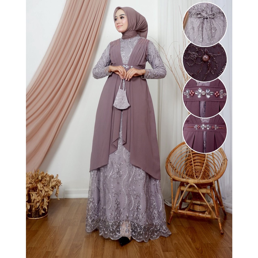 Permata Olshop / Gamis Kebaya Athalia NK / Kebaya Gamis Modern / Gamis Kondangan / Gamis / Kebaya Pesta / Gamis Brukat