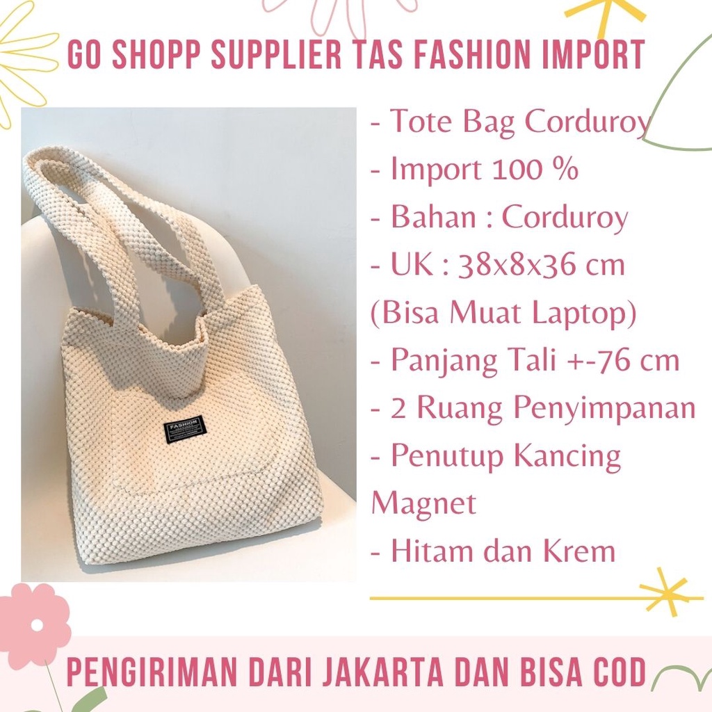 Tas Tote Bag Corduroy Besar Premium Pria Wanita Import Fashion Korea Terbaru - Totebag Kuliah Jumbo Unisex - Tas Wanita Totebag Aesthetic Kekinian [TE07]