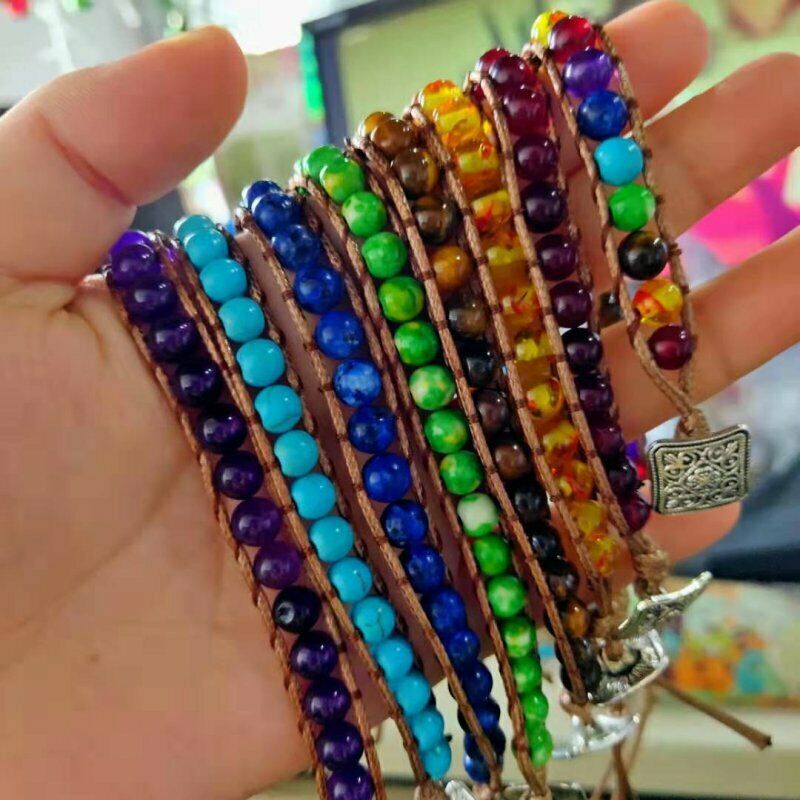 Gelang Chakra Manik-Manik Batu Alam Handmade Untuk Wanita