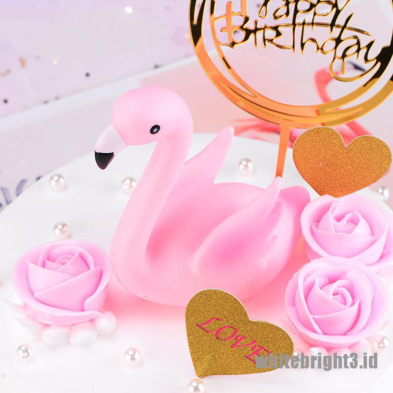 (white3) Topper Kue Bentuk Flamingo Pink Untuk Dekorasi Pernikahan / Ulang Tahun