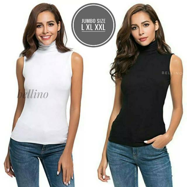 JUMBO Baju Manset Kaos Tebal Fit L XL XXL Lekbong Tanpa Lengan Turtle Neck Manset Buntung Super Soft