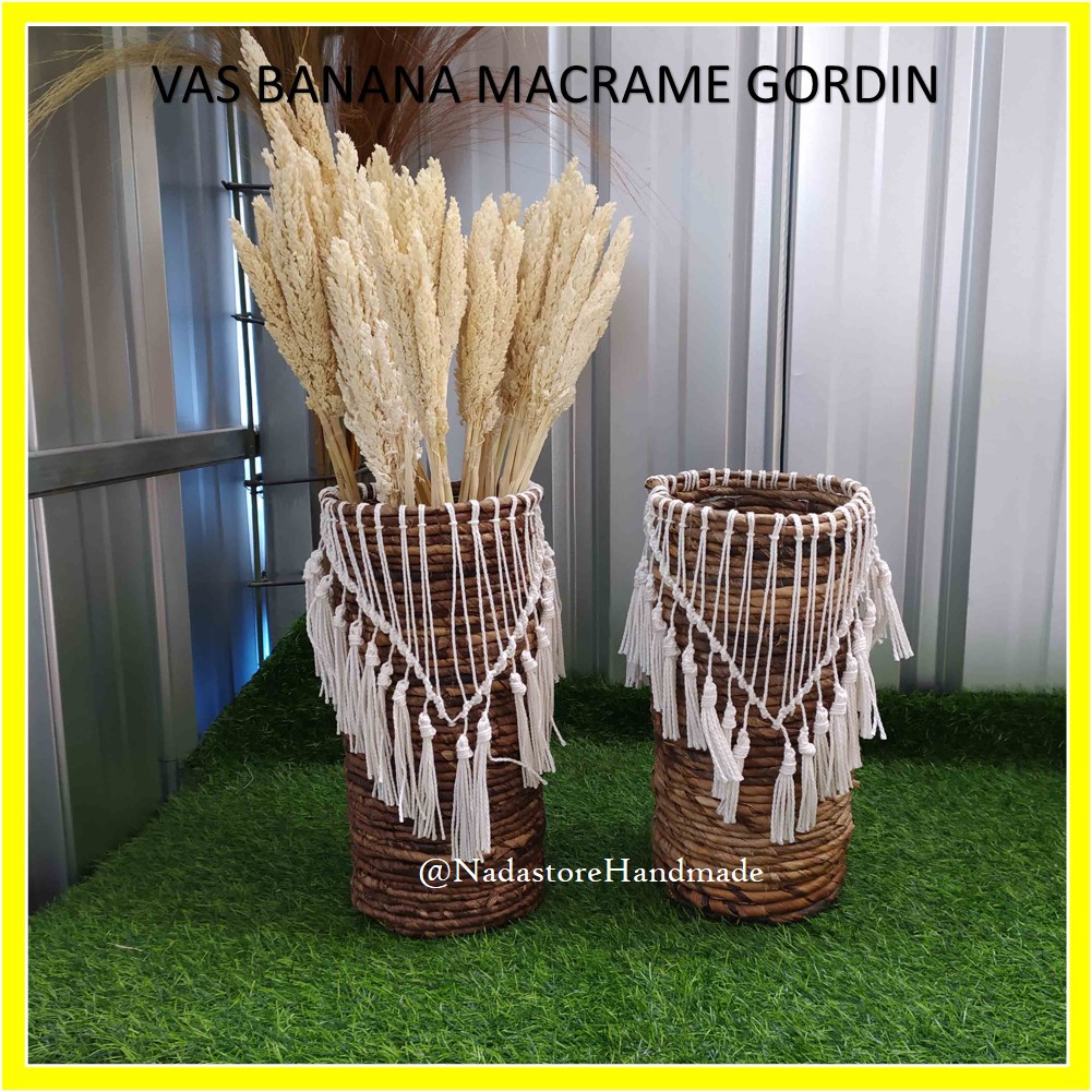 VAS BUNGA PELEPAH GORDIN / POT ANYAMAN /  BEJANA / ANYAMAN PELEPAH PISANG MACRAME GORDIN