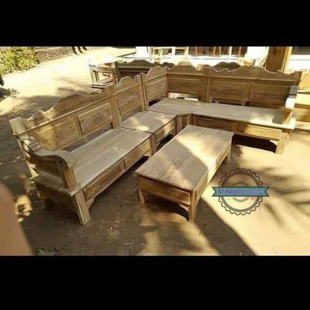 Satu Set Meja Kursi Sudut /Kursi Tamu Jati Grade A Mentahan