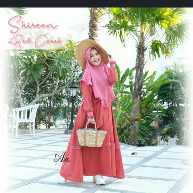 GAMIS SHIREEN By ADEN HIJAB RED CORALL DRES ONLY SIZE M PROMO