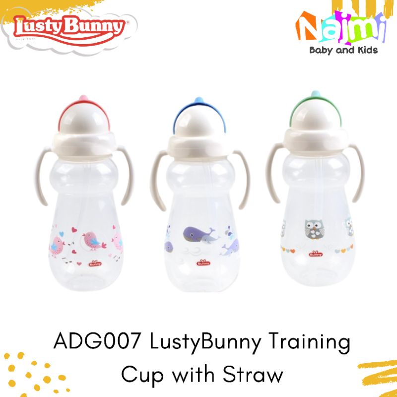 ADG-007 Lusty Bunny Baby Training Cup with Straw 250 ml Botol Minum Air Sedotan Bayi