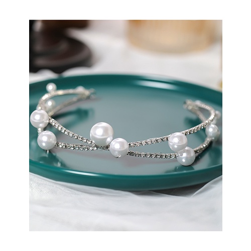 LRC Bando Fashion Silver Color Pearl Cross Rhinestone Alloy Hollow P65622