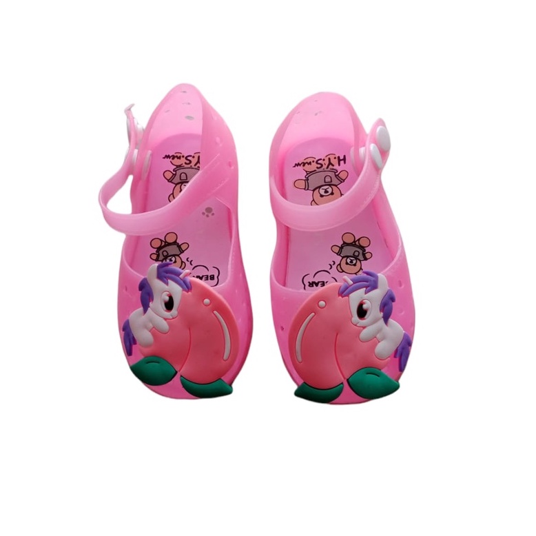 Sepatu Anak Perempuan Jelly LED Usia 6 Sampai 12 Bulan PINK Sepatu Anak Cewek Motif Kuda Pony Lucu Sepatu Karet Elastis Bisa Menyala Size 18-23