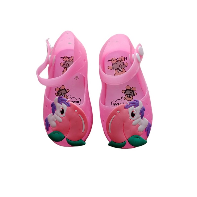 Sepatu Anak Perempuan Jelly LED Usia 6 Sampai 12 Bulan PINK Sepatu Anak Cewek Motif Kuda Pony Lucu Sepatu Karet Elastis Bisa Menyala Size 18-23