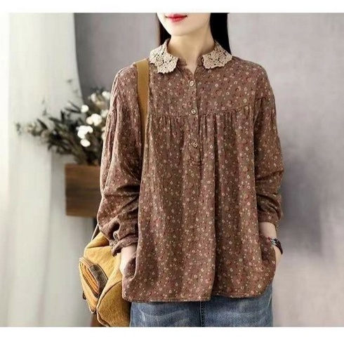 HOPYLOVY - Atasan Kemeja Blouse Wanita Motif Bunga Dannia Korean Style