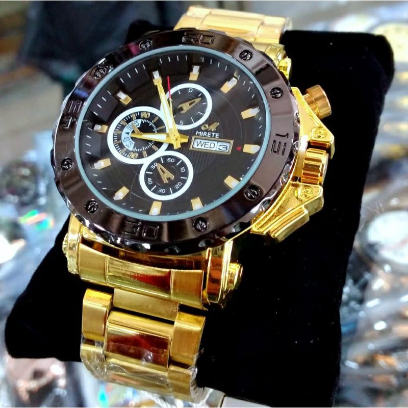 Jam MIRETE GOLD combi Free Box Anti Air Dan Batrai Serap Garansi Original_ JAM Tangan Kasual Pria Water Resistance Rantai Stainless Steel  | MIRETE JAM Tangan Pria Original Tahan Air Exklusive Kotak Batrai Serap | Tanggal Hari Aktif