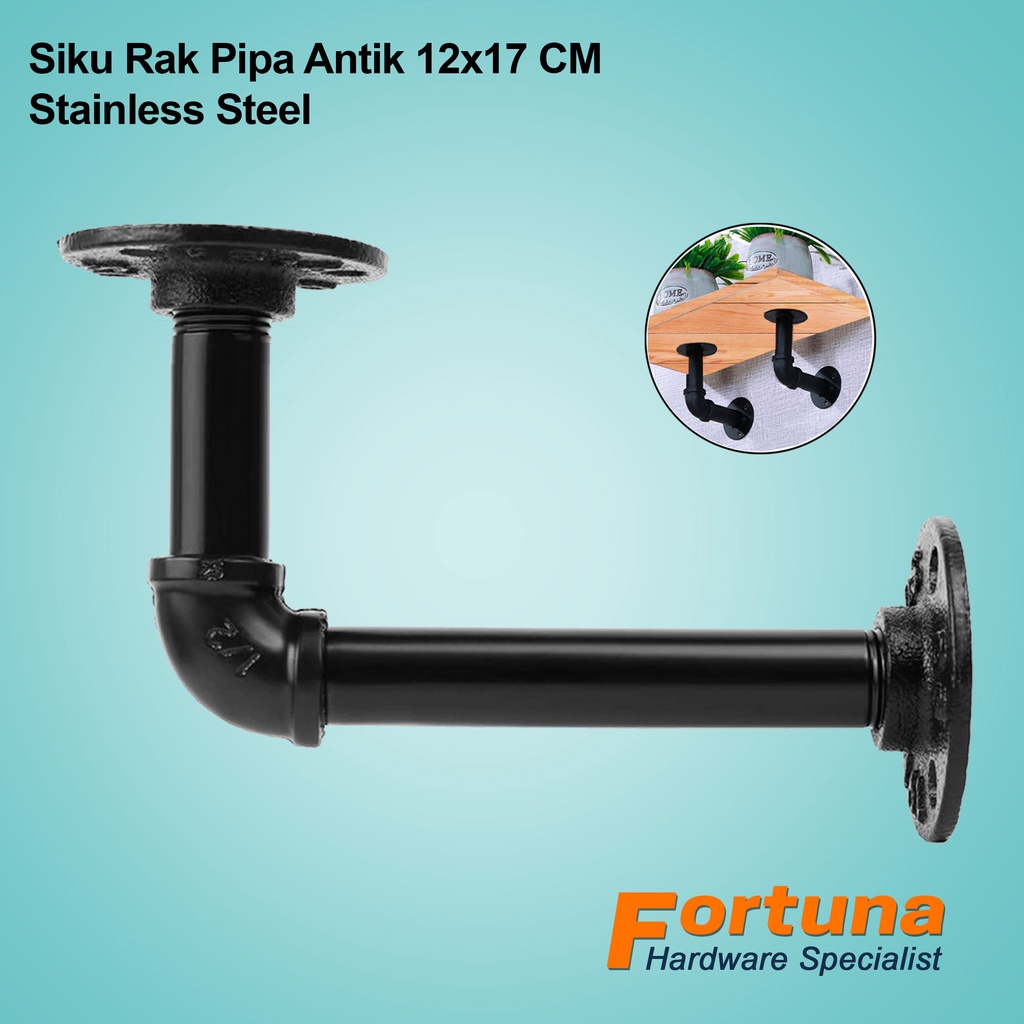 FORTUNA Vintage Retro Shelf Bracket Iron Industrial / Siku Rak Pipa Besi 12x17